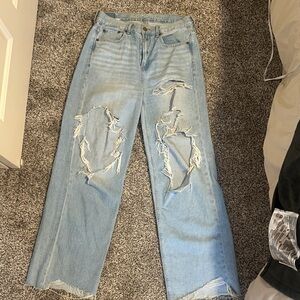 American Eagle Outfitters Light Blue Distressed Straight Leg Jeans